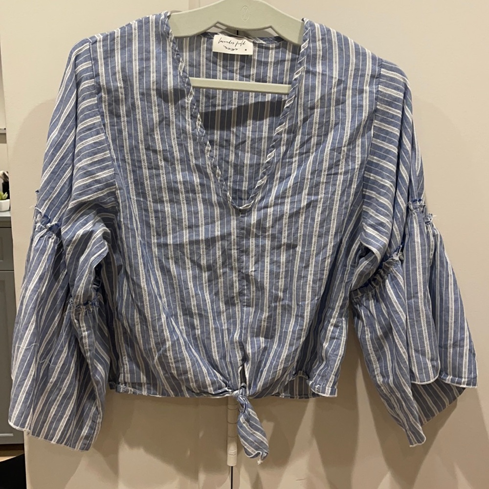 Lavender Field Toe Front Striped Slightly Cropped Top - Size M
